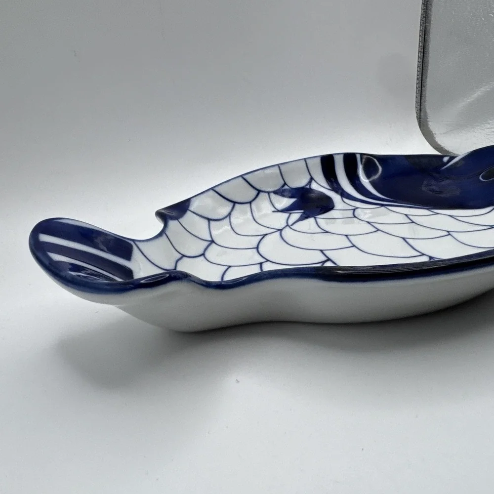 Vintage 90s Dansk Arabesque Fish Bowl Serving Platter Plate Blue & White